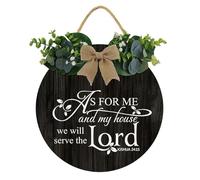 Geroclonup 30cm As For Me And My House We Will Serve The Lord Signs for Front Door Farmhouse Holiday Porch Round Wooden Rustic Hanger Sign for Door Home Decoration Wall Decor Outdoor Indoor