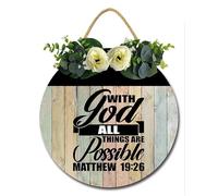 Geroclonup 30CM With God All Things Are Possible Wall Decor Signs Christian wall Art Rustic Wooden Religious Scripture Black Bible Verses Wreath for Home Decor Farmhouse Outdoor Indoor