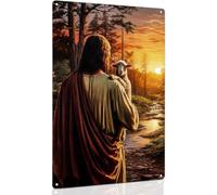 Geroclonup 30x40cm Aluminium Sign Jesus and Lamb Metal Sign Wall Art for Christians Christian Home Decor