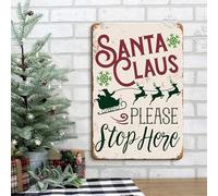 Geroclonup 30x40cm Christmas Wall Decor Aluminium Sign Christmas Sign Santa Claus Sleigh Reindeer Please Stop Here Sign Christmas Wall Art Decor For Home Cafe Shop