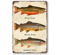 Geroclonup 30x40cm Fish Rainbow Trout Brook Trout Brown Trout Metal Tin Signs, Vintage Wall Decor Retro Art Tin Sign Funny Decorations For Home Bar Pub Cafe Farm Room Metal Posters