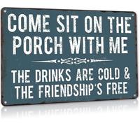 Geroclonup 30x40cm Front Porch Signs Decor Outdoor Metal Tin Sign Vintage Camping Decorations Come Sit On The Porch with Me Sign Funny Sayings