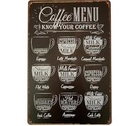 Geroclonup 30x40cm Metal Sign Coffee Menu Know Your Coffee Sign Wall Retro Metal Bar Pub Poster