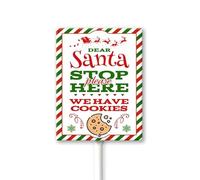 Geroclonup 7x8.8Inch Christmas Direction Sign Yard Stake, Dear Santa Please Stop Here Garden Stake Wall Ornament Decor for Lawn Outdoor Holiday Decorations Outdoor Display