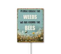 Geroclonup 8x12 Inch Please Excuse The Weeds We Are Feeding The Bees Aluminum Lawn Sign Stand Yard Sign With Metal Stakes Kit Outside Garden Grass Farm Signs Outdoor Decorations