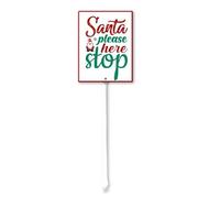 Geroclonup 8x12Inch Christmas Direction Sign Yard Stake, Santa Please Stop Here Garden Stake Wall Ornament Decor for Lawn Outdoor Holiday Decorations Outdoor Display