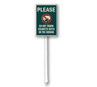 Geroclonup Aluminium Yard Sign Please Do Not Throw Cigarette Butts On The Ground Garden Sign 8x12inch Outdoor Garden Signs Yard Grass Lawn Art And 12.8" Stake Kit