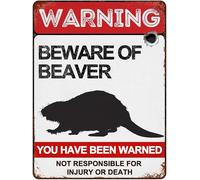 Geroclonup Animal Warning Sign Beware of Beaver Signs 20x30cm Vintage Metal Warning Signs About Beaver Activity Areas for Outdoor Fences Yards Garden