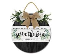 Geroclonup As for Me and My House We Will Serve The Lord Sign Bible Verse Sign Rustic Round Wooden Plaque Wreaths Wall Decor Farmhouse Wall Decoration for Home Outdoor Indoor 28cm