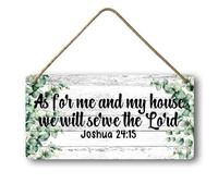 Geroclonup As for Me and My House We Will Serve The Lord Sign Rustic Wooden Hanging Green Plant Wall Decor Farmhouse Wall Decoration for Home Living Room Bedroom Bible Verse Sign 15x30cm