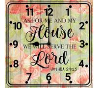 Geroclonup As For Me and My House We Will Serve The Lord Wall Clock Square Christian Clocks Silent Non-Ticking Battery Operated Clock 25cm Wood Christian Art for Home Indoor