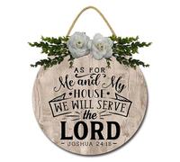 Geroclonup As for Me and My House We Will Serve The Lord Wood Sign Rustic Wall Sign Plaque Round Wood Farmhouse Home Decor Christian Decor Bible Verse Sign for Home Outdoor Indoor 30cm