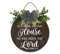 Geroclonup As for Me and My House We Will Serve The Lord Wreaths Sign Round Wood Hanging Sign Christian Wall Art Decor for Home Farmhouse Front Door Decorations 30cm