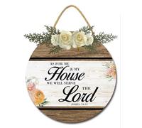 Geroclonup As For Me My House We Will Serve The Lord Sign For Front Door Porch Rustic Round Wooden Hanging Bible Verses Wall Decor For Home Chirstian Decorations