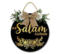 Geroclonup As Salam Alaikum Front Door Sign Islamic Wall Art Muslim Welcome Sign 28cm Rustic Round Wood Wreaths Wall Hanging Decor for All Seasons Holiday