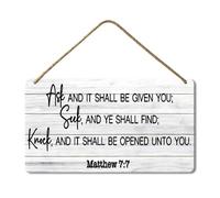Geroclonup Ask Seek Knock Matthew 7:7 Wood Sign Scripture Wall Decor 15x30cm Rustic Wooden Farmhouse Porch Decor Hanging Plaque Decorations for Door Home Housewarming Gift Holiday