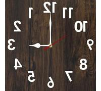 Geroclonup Backwards Reverse Wall Clock 10inch Silent Non-Ticking Battery Operated Square Wooden Clocks Farmhouse Wall Decor Unusual Numbers Clocks for Home Living Room Kitchen Bathroom Bedroom