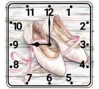 Geroclonup Ballet Shoes Wall Clock Square Vintage Clocks Non Ticking Silent Quartz Battery Operated Wall Clocks Easy to Read Simple Style Decor Clock for Bedroom Kitchen 25cm