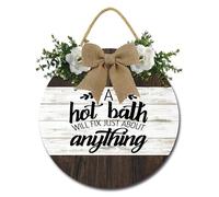 Geroclonup Bathroom Sign A Hot Bath Will Fix Just about Anything Sign Bathroom Wall Decor Sign Farmhouse Rustic Round Wooden Hanging Art for Toilet Housewarming 30cm