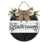 Geroclonup Bathroom Sign Bathroom Front Door Sign Sage Green Bathroom Wall Decor Farmhouse Bathroom Wall Sign Round Wooden Hanging Bathroom Wall Art Decor for Home Laundry Decor 28cm