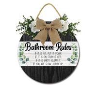 Geroclonup Bathroom Sign Bathroom Rules Sign Sage Green Bathroom Wall Decor Farmhouse Bathroom Wall Sign Round Wooden Hanging Bathroom Wall Art Decor for Home Laundry Decor 30cm
