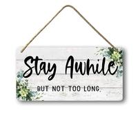 Geroclonup Bathroom Sign Farmhouse Bathroom Decor Stay a While But Not Too Long Sign Funny Bathroom Wood Plaque Toilet Sign for Restroom Shelf Wall Decor 15x30cm