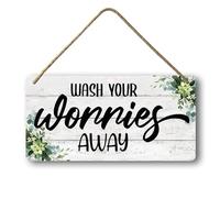 Geroclonup Bathroom Sign Farmhouse Bathroom Decor Wash Your Worries Away Sign Funny Bathroom Wood Plaque Toilet Sign for Restroom Shelf Wall Decor 15x30cm