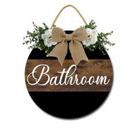 Geroclonup Bathroom Sign for Front Door Farmhouse Rustic Round Wooden Hanging Wreaths for Bathroom Wash House Toilet Housewarming Decoration Indoor Wall Decor 28cm