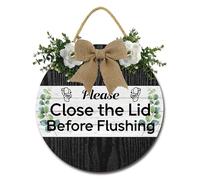 Geroclonup Bathroom Sign Please Close Lid Before Flushing Sign Sage Green Bathroom Wall Decor Farmhouse Bathroom Wall Sign Round Wooden Hanging Bathroom Wall Art Decor for Home Laundry Decor 30cm