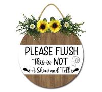 Geroclonup Bathroom Sign Wall Decor, Please Flush This is Not Show and Tell Bathroom Wall Art Farmhouse Bathroom Sign Wood Hanging Wall Plque Decorative for Home Bathroom 28cm