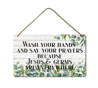 Geroclonup Bathroom Sign Wash Your Hands Sign Farmhouse Wall Decor Wooden Signs Rustic Hanging Wall Plaque Sign for Home Room Door 20x30cm