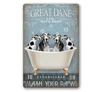 Geroclonup Bathtub Dog Retro Metal Tin Sign, Great Dane Bath Soap Bubble Poster Vintage Toilet Cave Bar Home Bathroom Wall Decoration Sign 20x30cm