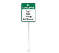 Geroclonup Be Considerate Don't Walk Through The Flowers Yard Sign with Stake 11.5x15cm Sturdy Aluminum Sign for Yard Garden Lawn Outdoor