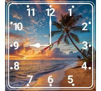 Geroclonup Beach Wall Clock 10inch Silent Non-Ticking Battery Operated Square Clock Sunset Wooden Clocks Farmhouse Wall Decor Quiet Desk Clocks for Living Room Kitchen Bedroom Holiday