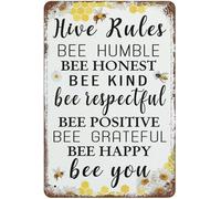 Geroclonup Bee Garden Decor Bee Hive Rules Sign for Home Hive Rules Signs Bumble Metal Tin Signs Bees Kitchen Wall Decor Outdoor Beehive Decor 20x30cm