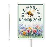 Geroclonup Bee Habitat No Mow Zone Yard Sign with Stake 20x30cm Sturdy Aluminum Rustproof Outdoor Lawn Decor for Front Door Garden Outdoor Use Easy to Install