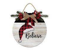 Geroclonup Believe Door Hanging Sign 28cm Wooden Wall Signs, Rustic Holiday Wreath Decor for Front Door Porch Home Window Wall Farmhouse Decorations