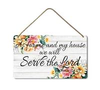 Geroclonup Bible Verse Sign As for Me and My House We Will Serve The Lord Wall Decor 20x30cm Rustic Wood Hanging Sign Vintage Home Decor Wooden Farmhouse Plaque for Garden Home Dining Room Bedroom