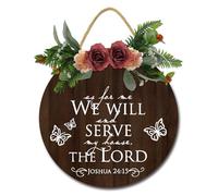 Geroclonup Bible Verse Sign As for Me and My House We Will Serve The Lord Wall Decor Rustic Round Wooden Hanging Wall Decor Farmhouse Wall Decoration for Home Door Porch 28cm