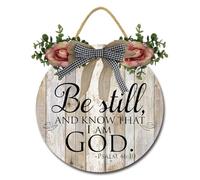 Geroclonup Bible Verse Sign Be Still And Know That I Am God Wood Sign 28cm Round Wood Christian Wall Art Rustic Family Signs Farmhouse Wall Decor for Home Dining Room