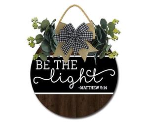 Geroclonup Bible Verse Sign Be The Light Sign 30cm Round Wooden Scripture Wall Art Inspirational Hanging Signs Rustic Wall Art Prayer Decorations for Christian Home