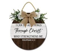 Geroclonup Bible Verse Sign Decor I Can Do All Things Through Christ Who Strengthens Me Sign Rustic Christian Wooden Plaque Farmhouse Religious Decor for Home Living Room Bedroom Bathroom 30cm