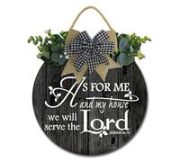 Geroclonup Bible Verses Front Door Round Wooden Wreath Hanging Sign - As For Me and My House We Will Serve the Lord - Rustic Farmhouse Wall Decor for Outdoor Indoor Home 28cm