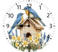 Geroclonup Bird Decor Bird Wall Clock Silent Non Ticking 25cm Quality Quartz Battery Operated Round Easy to Read Home Office Classroom School Decor Clock Bird Sign