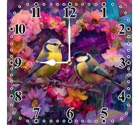 Geroclonup Bird Wall Clock 25cm Wooden Square Silent Non-Ticking Battery Operated Powered Wall Clocks for Home Kitchen Bedroom Living Room