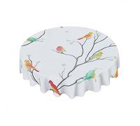 Geroclonup Birds Floral Tablecloth Round 60 Inch Spring flowers Decorative Table Cloth with Wrinkle Resistant for Home Kitchen Dining Table Outdoor Party Picnic