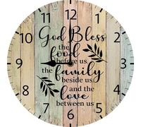 Geroclonup Bless the Food Before Us Wall Clock Christian Blessing Art Clock 25cm Vintage Wooden Battery Operated Non Ticking Clock Silent Art Bedroom Kitchen Clock Home Decor 25cm