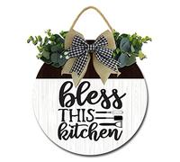Geroclonup Bless This Farmhouse Kitchen Wall Decor - Wooden Round Rustic Kitchen Sign for Home Decor