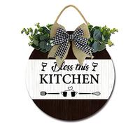 Geroclonup Bless This Farmhouse Kitchen Wall Decor - Wooden Round Rustic Kitchen Sign for Home Decor