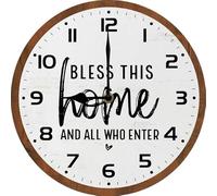 Geroclonup Bless This Home and All Who Enter Wall Clocks Battery Operated 10 Inches - Wood Wall Clock for Kitchen - Rustic Wall Clock Silent Non-Ticking